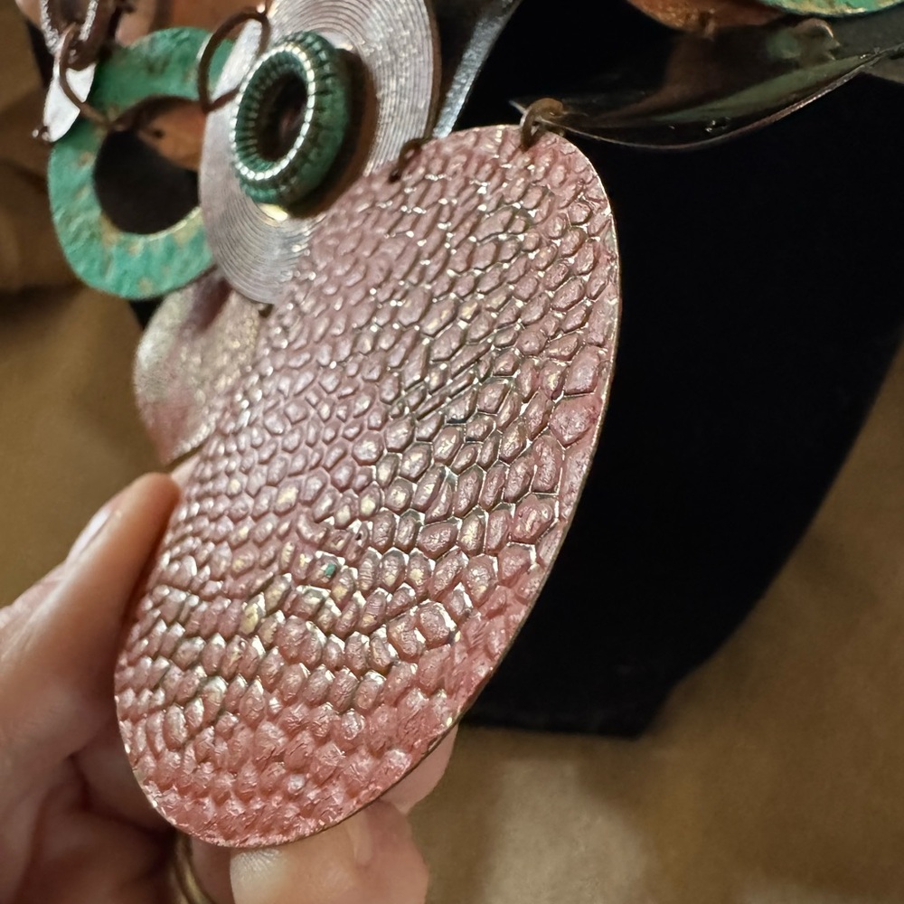 Artisan Earthtones Metalworking Statement Necklace - image 2